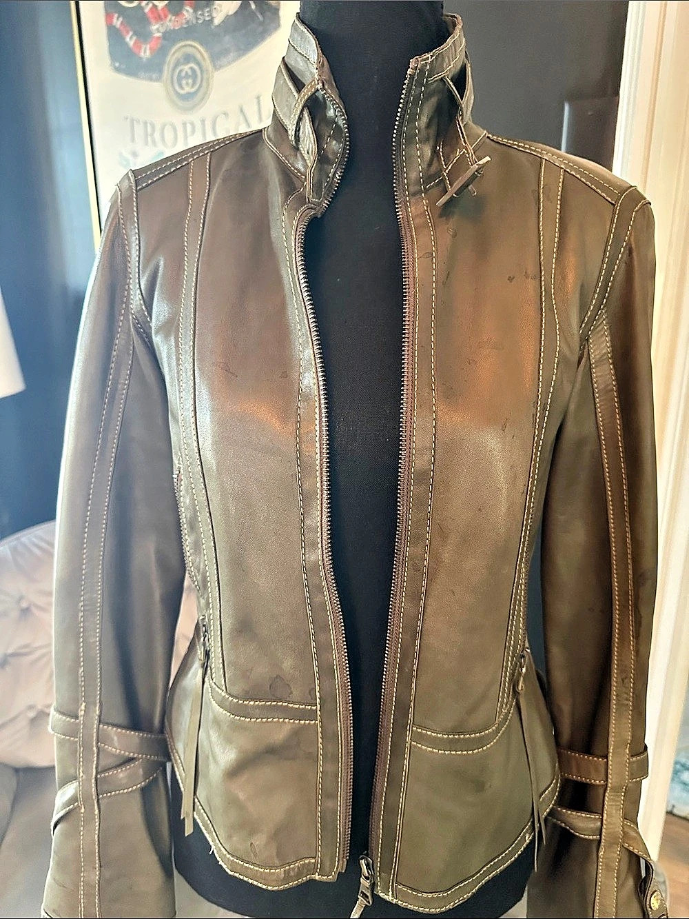 Marc New York olive green Leather Moto Jacket XS